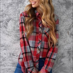 🔆Red Plaid Flannel Top